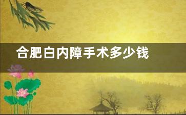 合肥白内障手术多少钱？2025年价格在3000-25000元起！不同手术方式、不同医院价格不等！