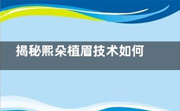 揭秘熙朵植眉技术如何:深度解析植眉全过程,从稀疏到浓密只需一步!