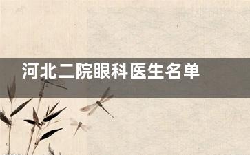河北二院眼科医生名单详细介绍！附二院割眼科医生技术特点解析和背景介绍！