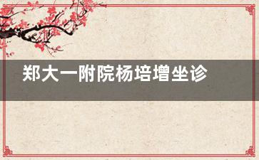 郑大一附院杨培增坐诊时间？每周二上午，但需提前一个月预约！