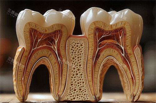 牙齿侧面解剖漫画示意图